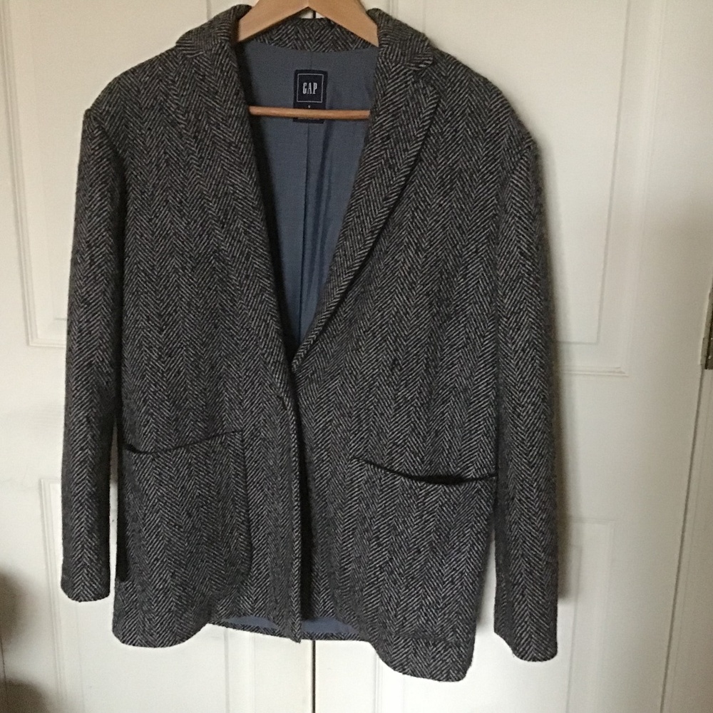 Gap Women Herringbone Blazer Jacket Black  size S